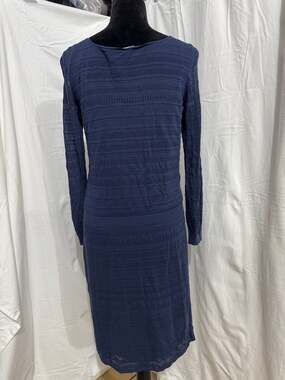 Malo Women's Navy Blue Long Sleeve Pointelle Knit Sweater Dress